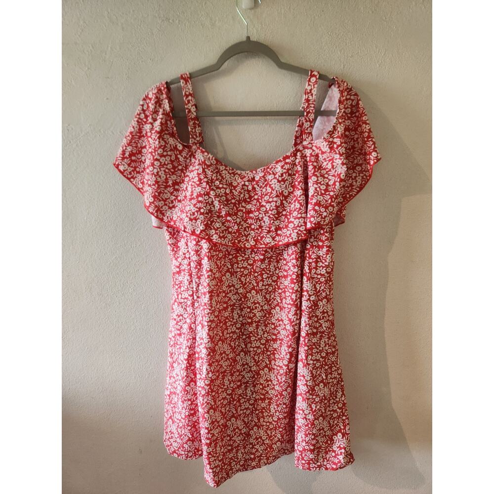 Meet Curve Swimsuit Red Paisley Floral Summer Colorful 3XL One Piece Skirt